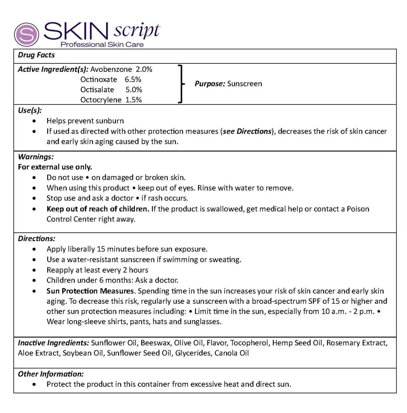 Sunscreen drug facts image